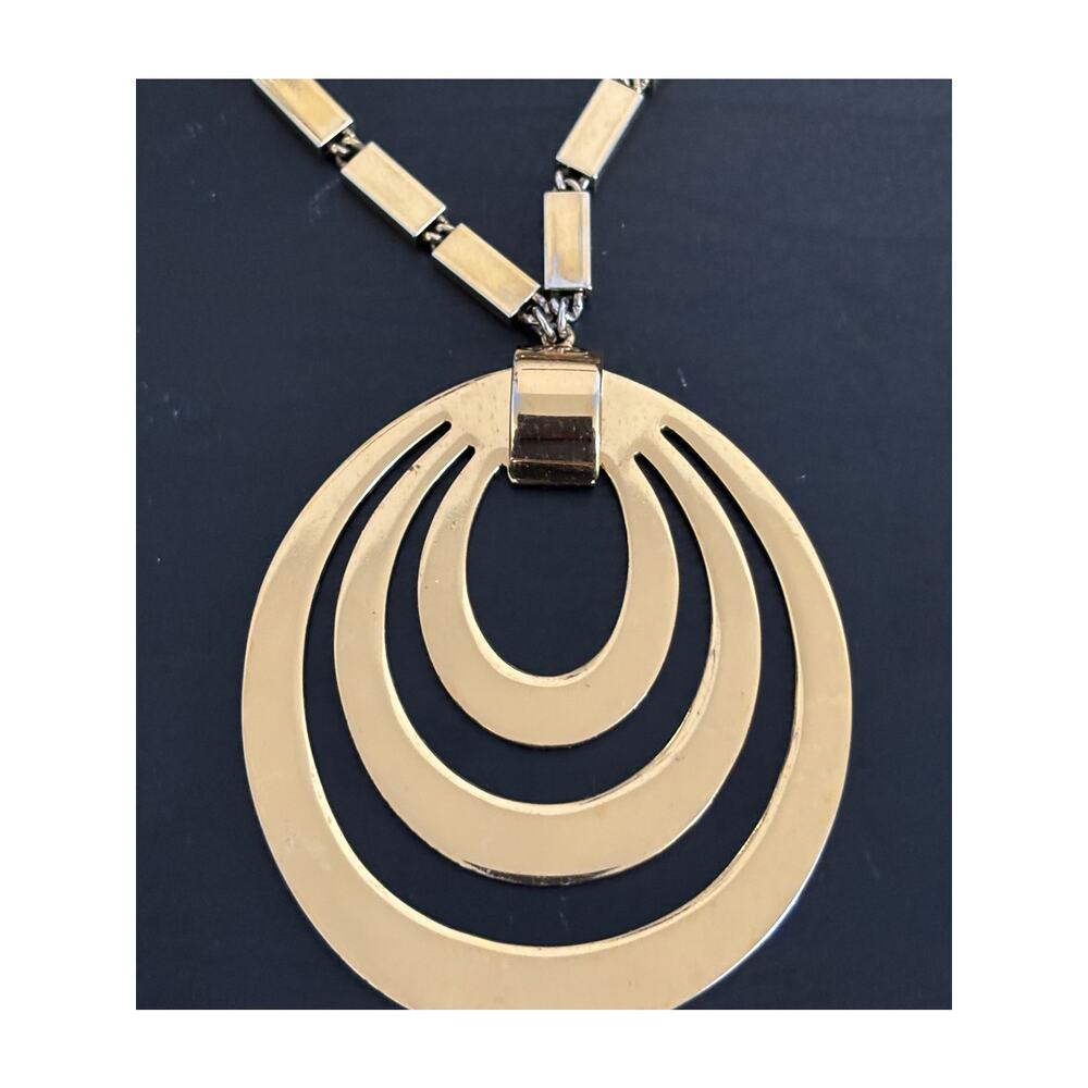 Vintage Monet Big Modernist Statement Necklace Gold Tone Chunky Chain - Picture 3 of 8